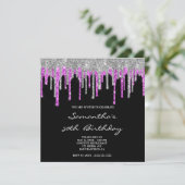 Silver Magenta Glitter Drips Black 50th Birthday Kaart (Staand voorkant)