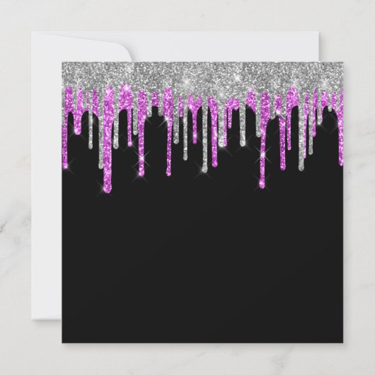 Silver Magenta Glitter Drips Black 50th Birthday Kaart (Achterkant)