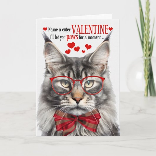 Silver Maine Coon Cat Feline Humor Valentijnsdag Feestdagen Kaart (Voorkant)