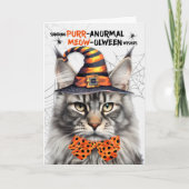 Silver Maine Coon Cat PURRanormale MEOWolween Feestdagen Kaart (Voorkant)