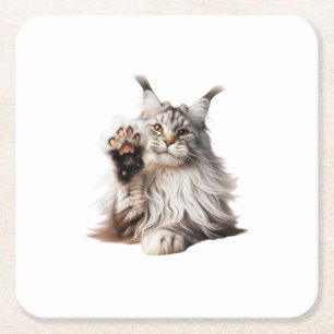 Silver Maine Coon Cat Raising Paw Decorative Coast Kartonnen Onderzetters