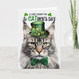 Silver Maine Coon St CATrick's Day Lucky Charm Feestdagen Kaart