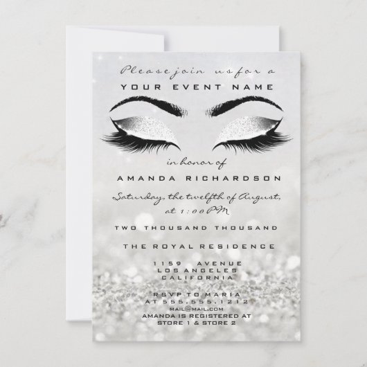 Silver Makeup White Glitter 16th Vrijgezellenfeest Kaart (Voorkant)