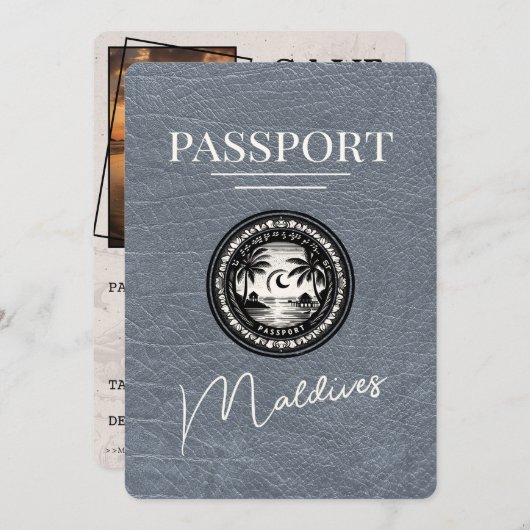 Silver Maldives Passport Bewaar de datum Save The Date (Voorkant / Achterkant)