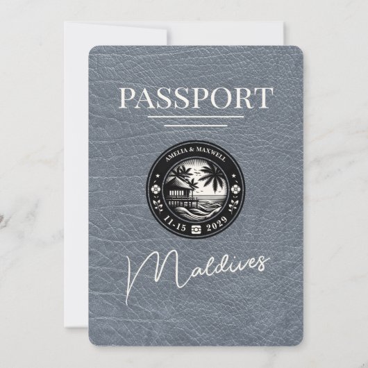 Silver Maldives Passport Wedding Invitation Kaart (Achterkant)