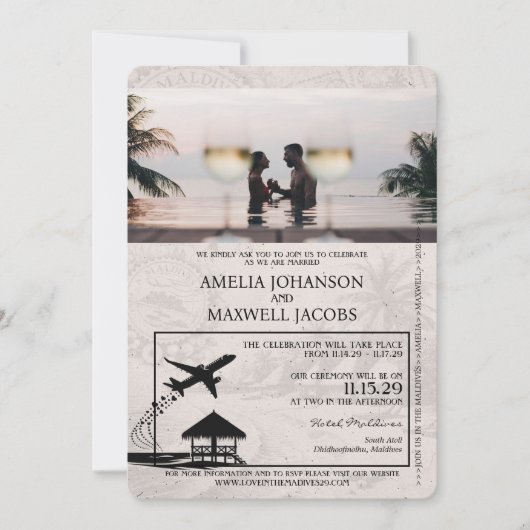 Silver Maldives Passport Wedding Invitation Kaart (Voorkant)