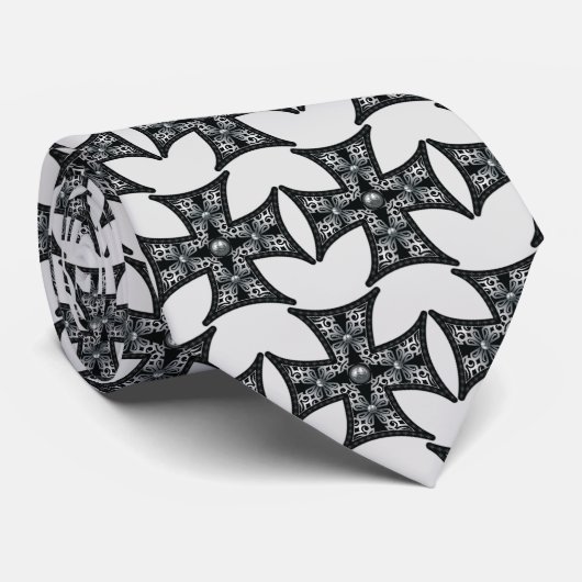 Silver Maltese kruis Stropdas (Opgerold)