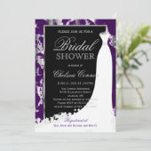 Silver Marble, Black en Paarse bruidsuitnodiging Kaart (Staand voorkant)