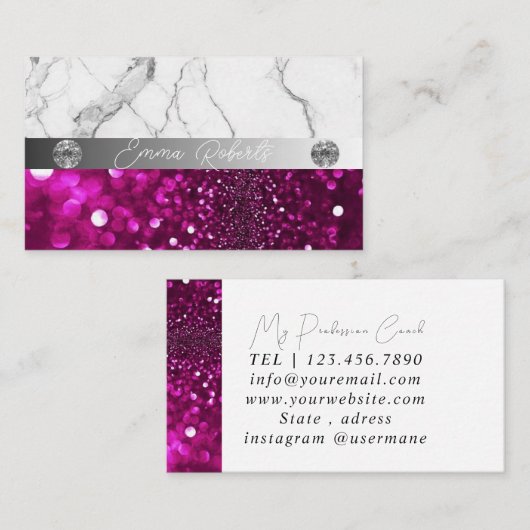 Silver Marble Dark Pink Diamond Coach Visitekaartje (Voorkant / Achterkant)