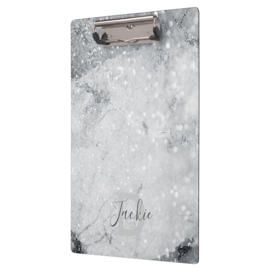 Silver Marble en Glitter Sparkle Monogrammed Klembord (Links)
