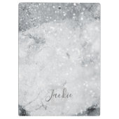 Silver Marble en Glitter Sparkle Monogrammed Klembord (Achterkant)