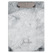 Silver Marble en Glitter Sparkle Monogrammed Klembord (Voorkant)
