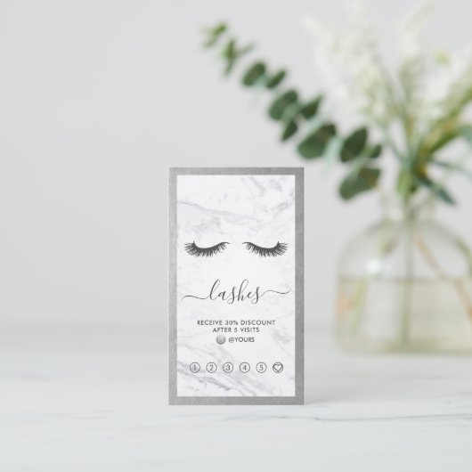 Silver & Marble Eyelash Beauty Loyalty Verticaal Visitekaartje (Staand voorkant)
