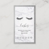 Silver & Marble Eyelash Beauty Loyalty Verticaal Visitekaartje (Voorkant)