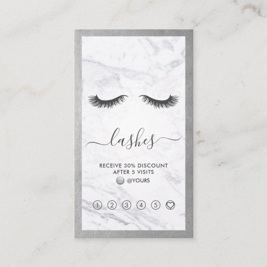 Silver & Marble Eyelash Beauty Loyalty Verticaal Visitekaartje (Voorkant)