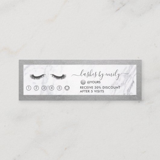 Silver & Marble Eyelash Beauty Specialist Loyalty Mini Visitekaartje (Voorkant)