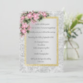 Silver marble floral bruiloft met roze bloemgoud kaart (Staand voorkant)