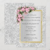 Silver marble floral bruiloft met roze bloemgoud kaart (Voorkant / Achterkant)