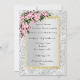 Silver marble floral bruiloft met roze bloemgoud kaart