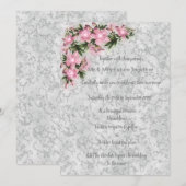 Silver marble floral bruiloft met roze floral kaart (Voorkant / Achterkant)