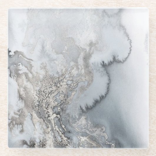 Silver Marble Glass Onderzetter Glazen Onderzetter (Voorkant)