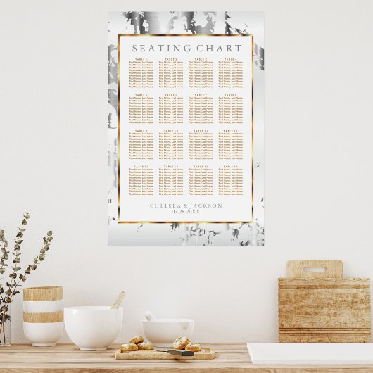 Silver Marble, Gold and White - Seating Chart Poster (Keuken)
