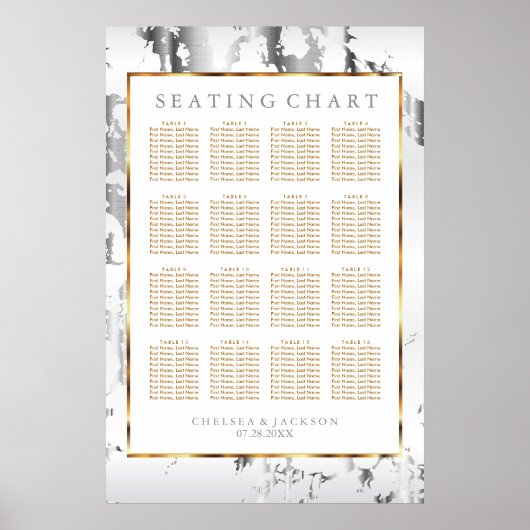 Silver Marble, Gold and White - Seating Chart Poster (Voorkant)
