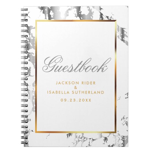 Silver Marble, Gold en White - Guestbook Notitieboek (Voorkant)