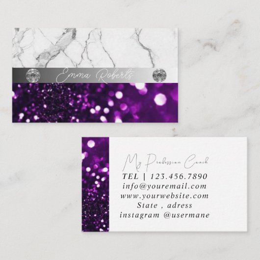Silver Marble Paars Diamond Coach Visitekaartje (Voorkant / Achterkant)