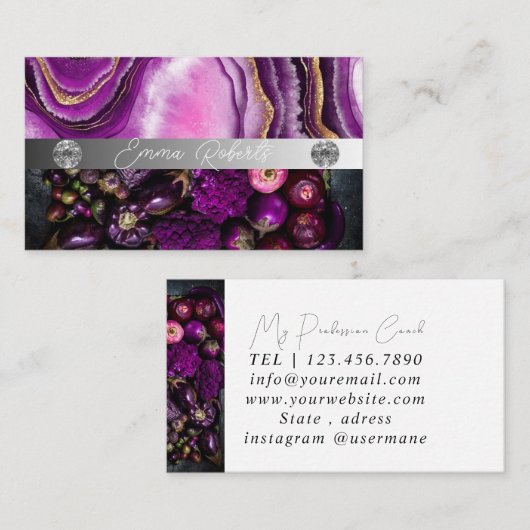 Silver Marble Pink Diamond Coach Visitekaartje (Voorkant / Achterkant)