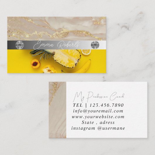 Silver Marble Pink Diamond Coach Visitekaartje (Voorkant / Achterkant)