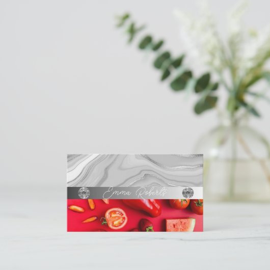 Silver Marble Pink Diamond Coach Visitekaartje (Staand voorkant)