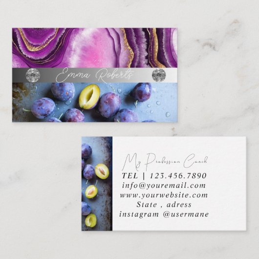 Silver Marble Pink Diamond Coach Visitekaartje (Voorkant / Achterkant)