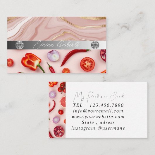 Silver Marble Pink Diamond Coach Visitekaartje (Voorkant / Achterkant)