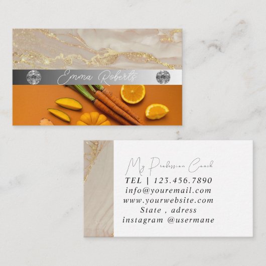 Silver Marble Pink Diamond Coach Visitekaartje (Voorkant / Achterkant)