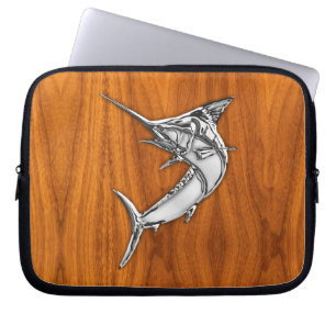 Silver Marlin op Teak Wood Decor Laptop Sleeve