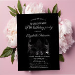 Silver Masque Masquerade 18th Birthday Uitnodiging Briefkaart<br><div class="desc">Zilveren masque op een zwarte achtergrond.</div>