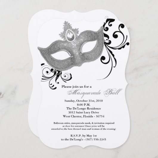 Silver Masquerade Ball Mask Costume Halloween Kaart (Voorkant / Achterkant)