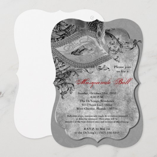 Silver Masquerade Ball Mask Costume Halloween Part Kaart (Voorkant / Achterkant)