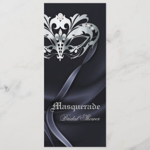 Silver Masquerade Black Bridal Shower Invitation Kaart