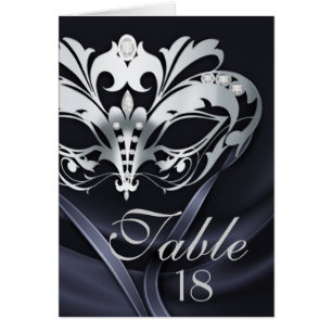 Silver Masquerade Black Table Number Kaart