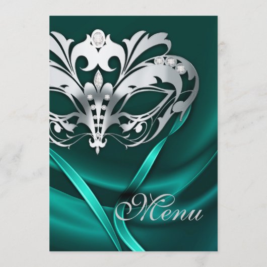 Silver Masquerade Blauwgroen Jewel Weddenschap Men Menu (Achterkant)