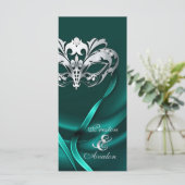 Silver Masquerade Blauwgroen juwelen bruiloft prog Programmakaart (Staand voorkant)