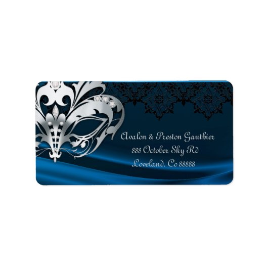 Silver Masquerade Blue Jewel Adres Label (Voorkant)