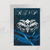 Silver Masquerade Blue Jeweled RSVP Uitnodiging (Voorkant / Achterkant)