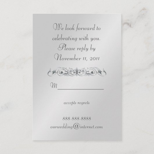 Silver Masquerade Blue Jeweled RSVP Uitnodiging (Achterkant)