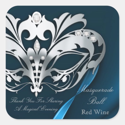 Silver Masquerade Blue Party Sticker (Voorkant)