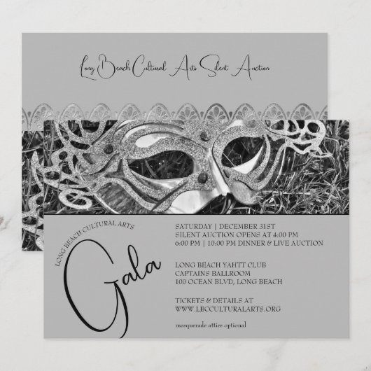 Silver Masquerade Gala Invitation Kaart (Voorkant / Achterkant)