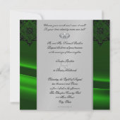 Silver Masquerade Green Jeweled Wedding Invitation Kaart (Achterkant)