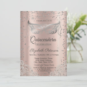 Silver Masquerade, Lace Roos Gold Quinceañera Kaart